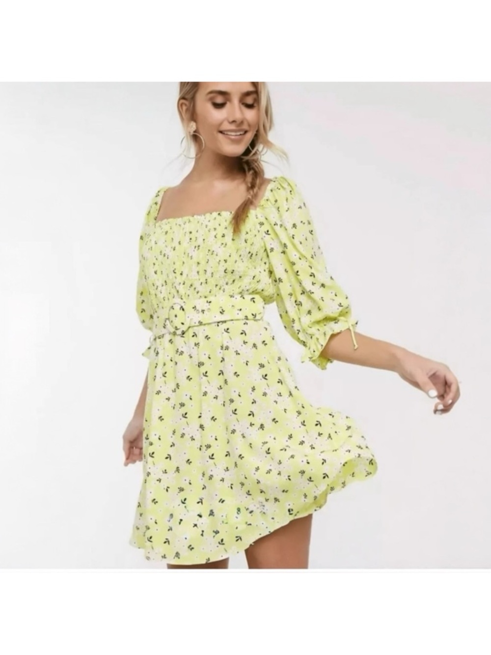For Love & Lemons Chrysanthemum Lemonade Belted Mini Dress XS